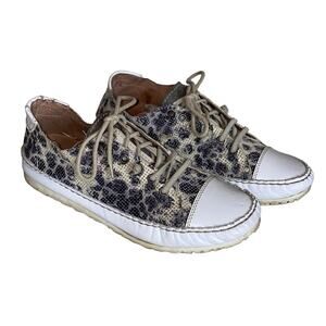Italian Leather Leopard Lace Up Sneakers 39